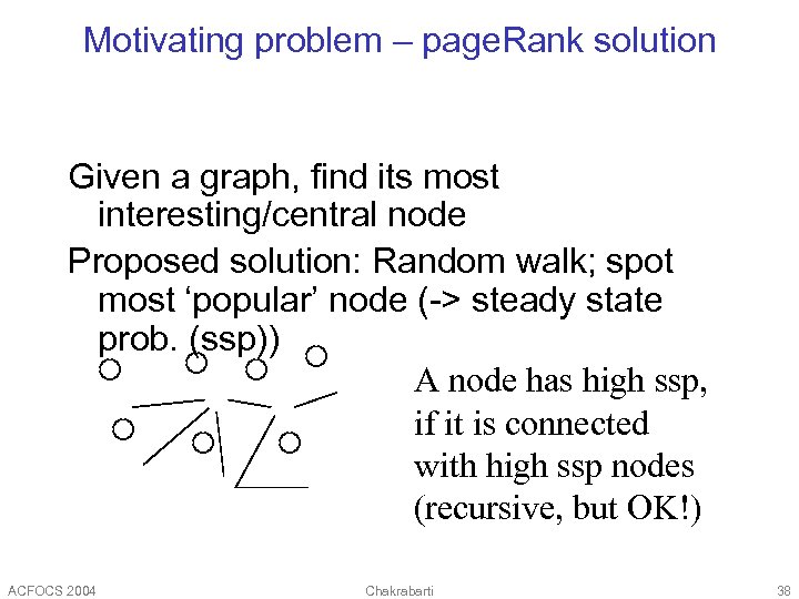 Motivating problem – page. Rank solution Given a graph, find its most interesting/central node