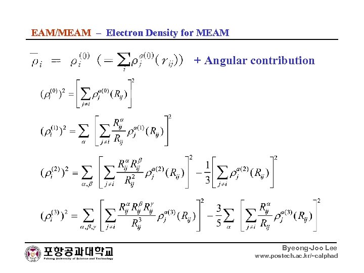 EAM/MEAM – Electron Density for MEAM + Angular contribution Byeong-Joo Lee www. postech. ac.