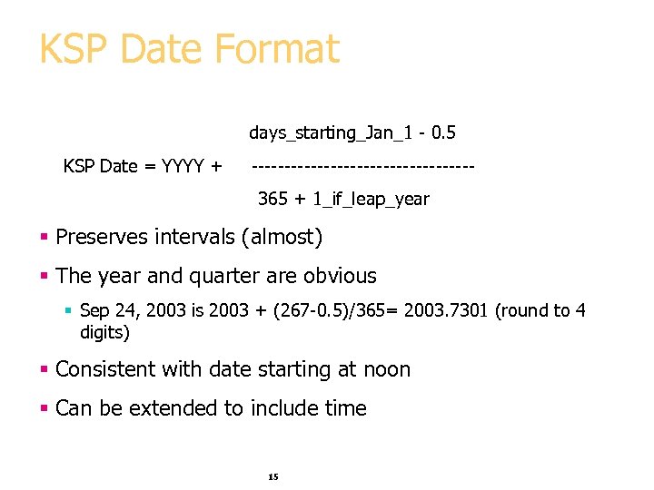 KSP Date Format days_starting_Jan_1 - 0. 5 KSP Date = YYYY + -----------------365 +