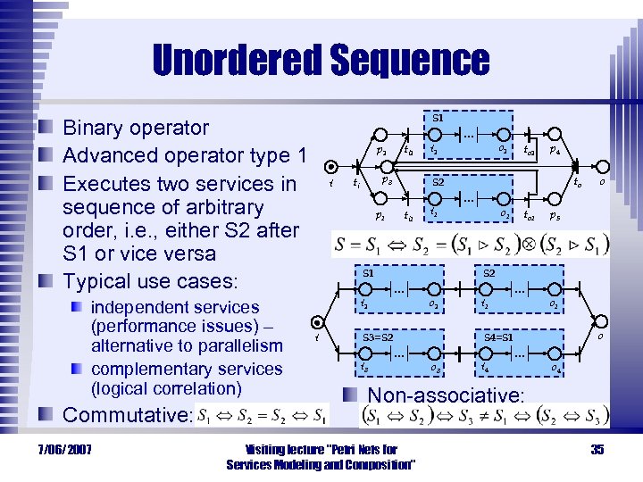 Unordered Sequence S 1 Binary operator Advanced operator type 1 Executes two services in