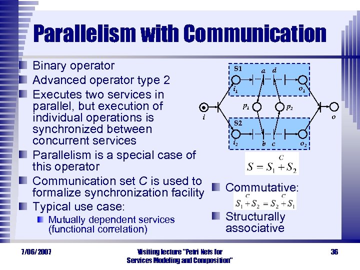 Parallelism with Communication Binary operator Advanced operator type 2 Executes two services in parallel,