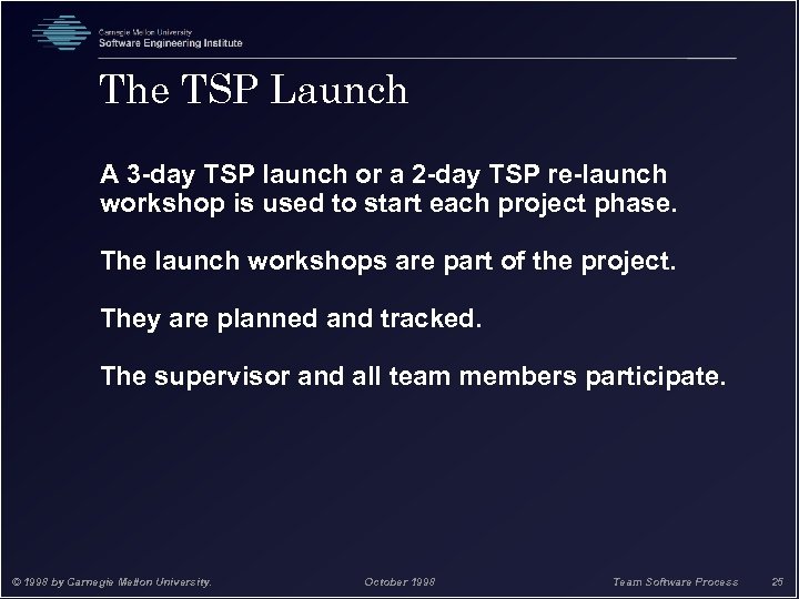 The TSP Launch A 3 -day TSP launch or a 2 -day TSP re-launch