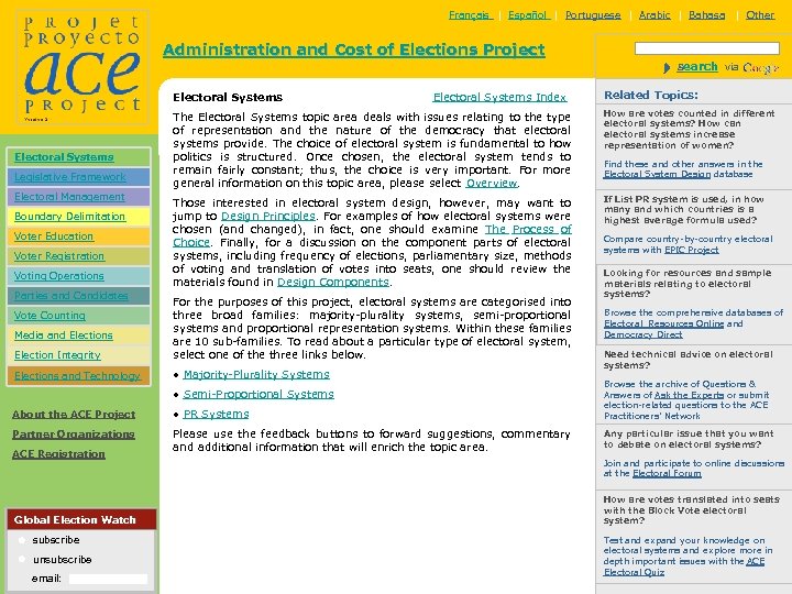 Français | Español | Portuguese | Arabic | Bahasa | Other Administration and Cost