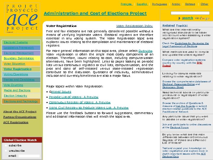 Français | Español | Portuguese | Arabic | Bahasa | Other Administration and Cost