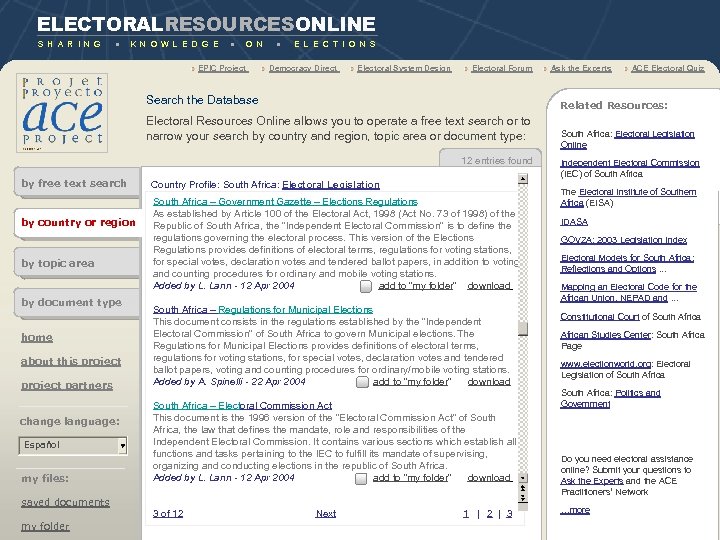 ELECTORALRESOURCESONLINE S H A R I N G ● K N O W L