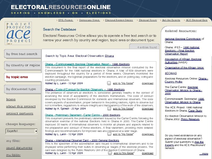 ELECTORALRESOURCESONLINE S H A R I N G ● K N O W L