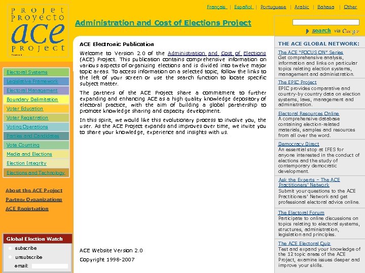 Français | Español | Portuguese | Arabic | Bahasa | Other Administration and Cost