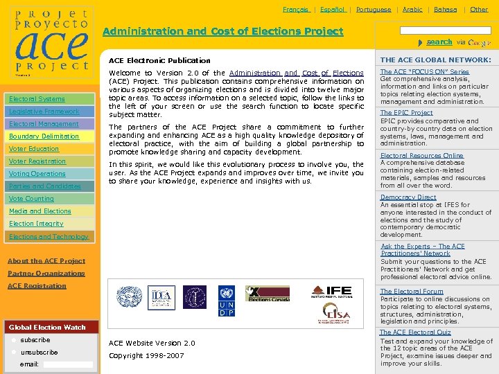 Français | Español | Portuguese | Arabic | Bahasa | Other Administration and Cost