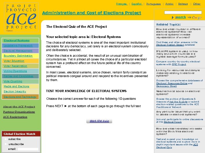 Français | Español | Portuguese | Arabic | Bahasa | Other Administration and Cost