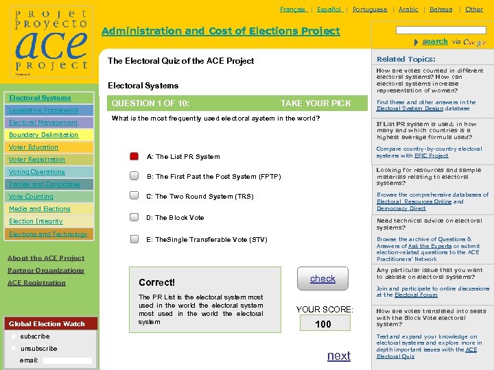 Français | Español | Portuguese | Arabic | Bahasa | Other Administration and Cost