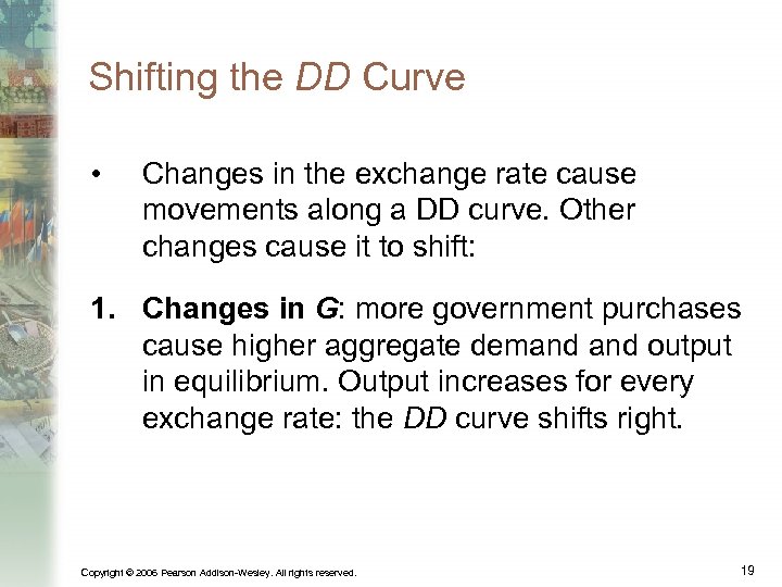 Shifting the DD Curve • Changes in the exchange rate cause movements along a