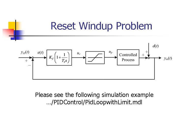 Reset Windup Problem Please see the following simulation example …/PIDControl/Pid. Loopwith. Limit. mdl 