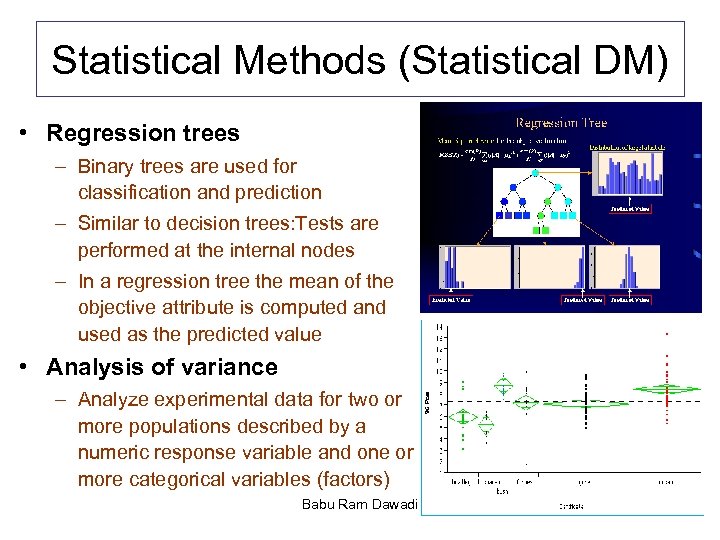 Statistical Methods (Statistical DM) • Regression trees – Binary trees are used for classification