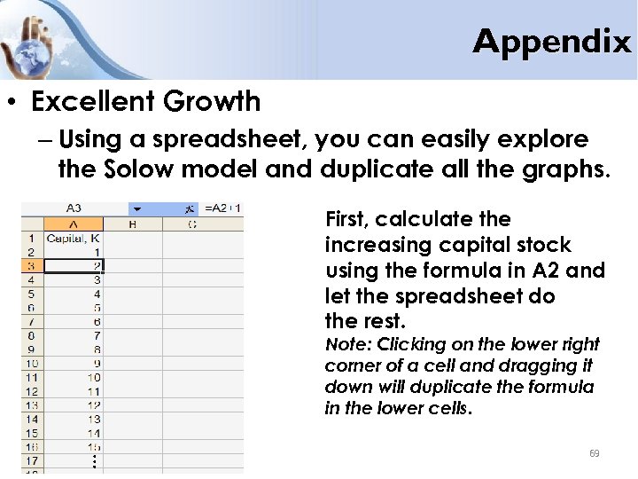 Appendix • Excellent Growth – Using a spreadsheet, you can easily explore the Solow