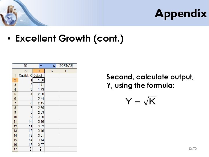 Appendix • Excellent Growth (cont. ) Second, calculate output, Y, using the formula: 12.