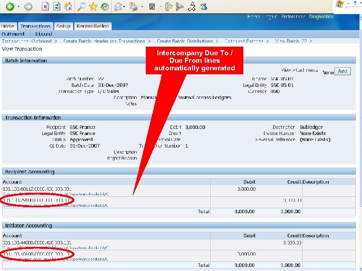 Intercompany Due To / Due From lines automatically generated 