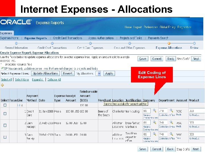 Internet Expenses - Allocations Edit Coding of Expense Lines 