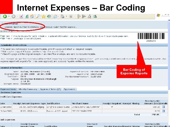 Internet Expenses – Bar Coding of Expense Reports 