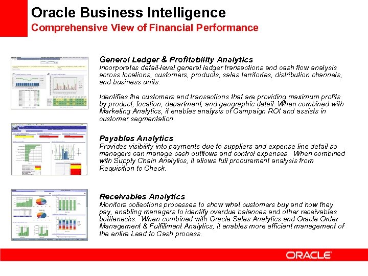 Oracle Business Intelligence Comprehensive View of Financial Performance General Ledger & Profitability Analytics Incorporates