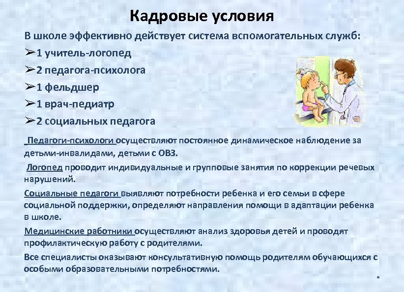 Специальные образовательные условия для детей. Кадровые условия в школе. Кадровые условия. Кадровые условия проекта в школе. Вспомогательные службы в школы.