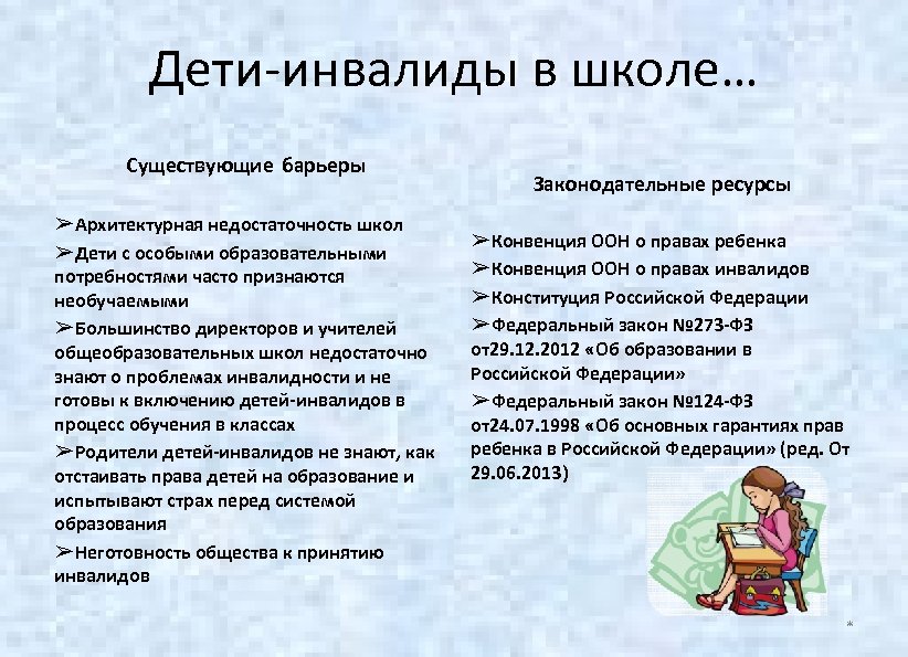 Имеет ли право детский сад. Права детей инвалидов в школе. Права родителей ребенка инвалида. Права родителей ребенка инвалида в школе. Право детей инвалидов на образование.