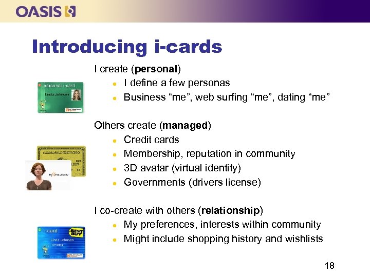 Introducing i-cards I create (personal) l I define a few personas l Business “me”,