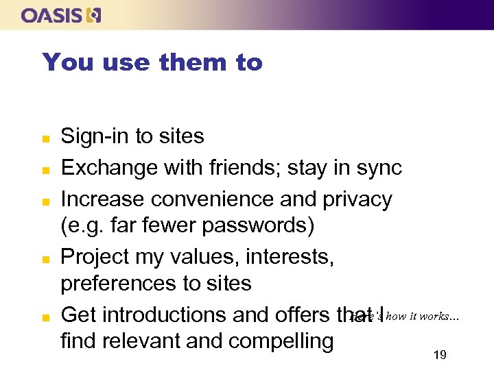 You use them to n n n Sign-in to sites Exchange with friends; stay