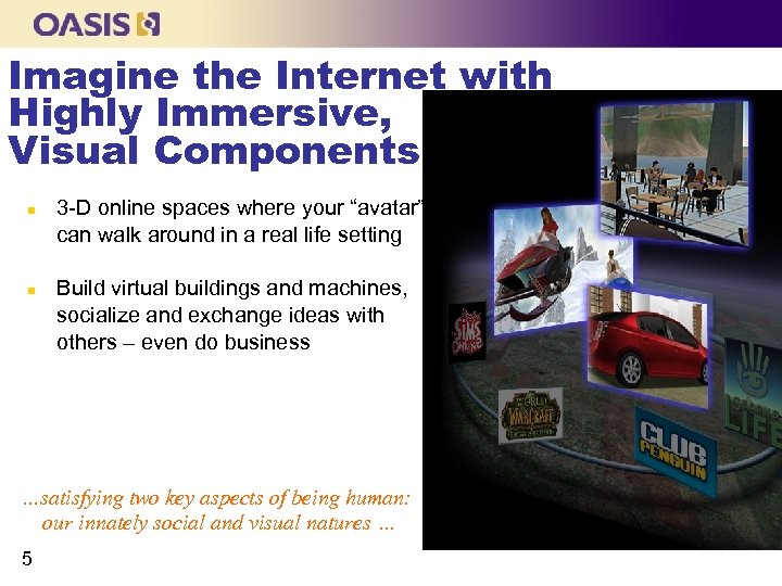 Imagine the Internet with Highly Immersive, Visual Components n n 3 -D online spaces