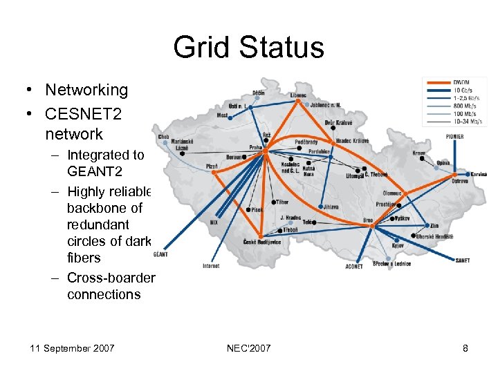 Grid Status • Networking • CESNET 2 network – Integrated to GEANT 2 –