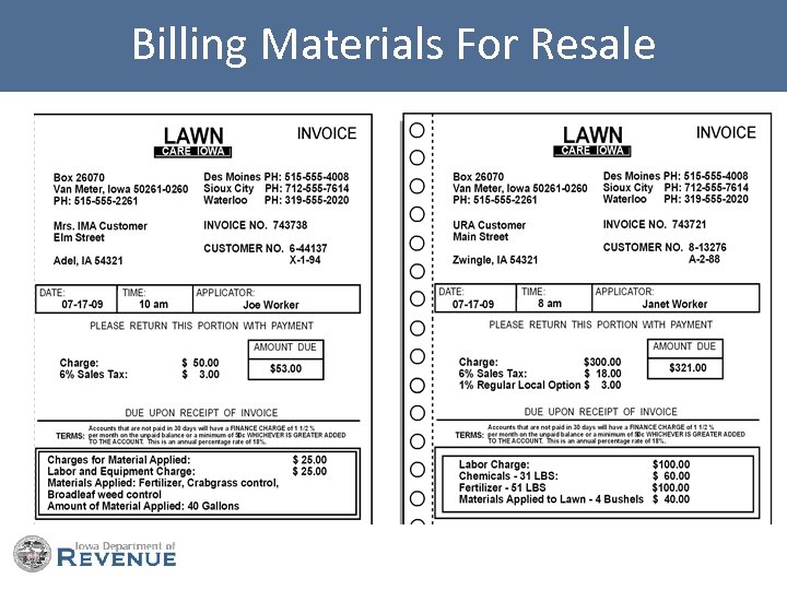 Billing Materials For Resale 