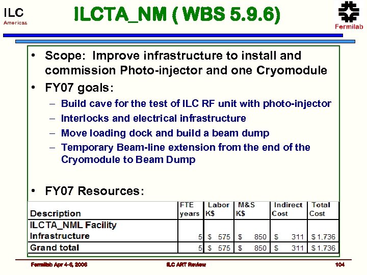 ILCTA_NM ( WBS 5. 9. 6) ILC Americas • Scope: Improve infrastructure to install
