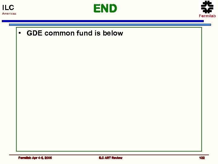 END ILC Americas • GDE common fund is below Fermilab Apr 4 -6, 2006