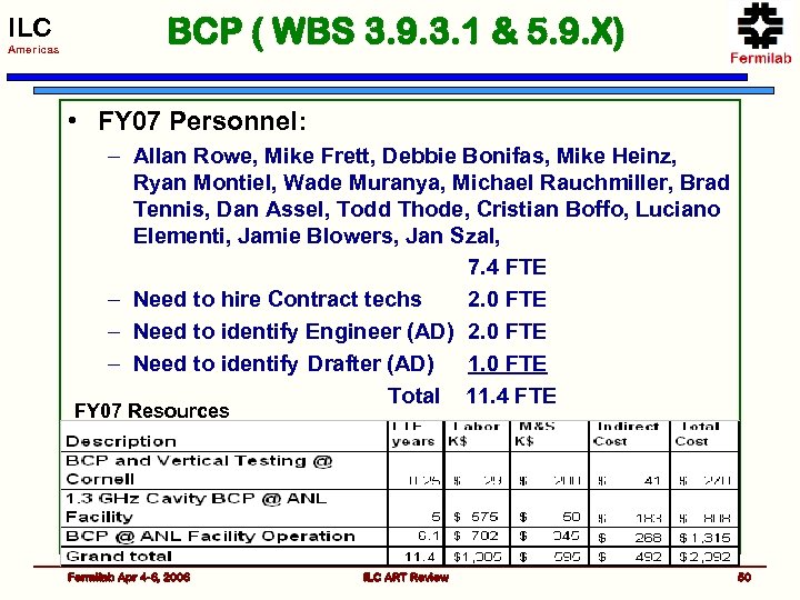 ILC Americas BCP ( WBS 3. 9. 3. 1 & 5. 9. X) •