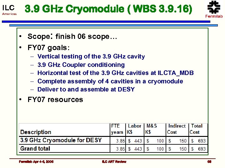 ILC Americas 3. 9 GHz Cryomodule ( WBS 3. 9. 16) • Scope: finish