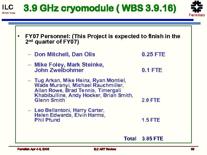 ILC Americas 3. 9 GHz cryomodule ( WBS 3. 9. 16) • FY 07