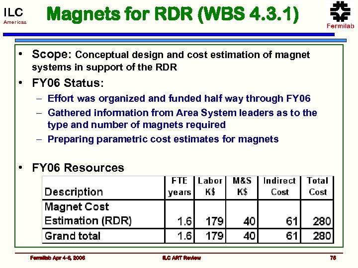 ILC Americas Magnets for RDR (WBS 4. 3. 1) • Scope: Conceptual design and