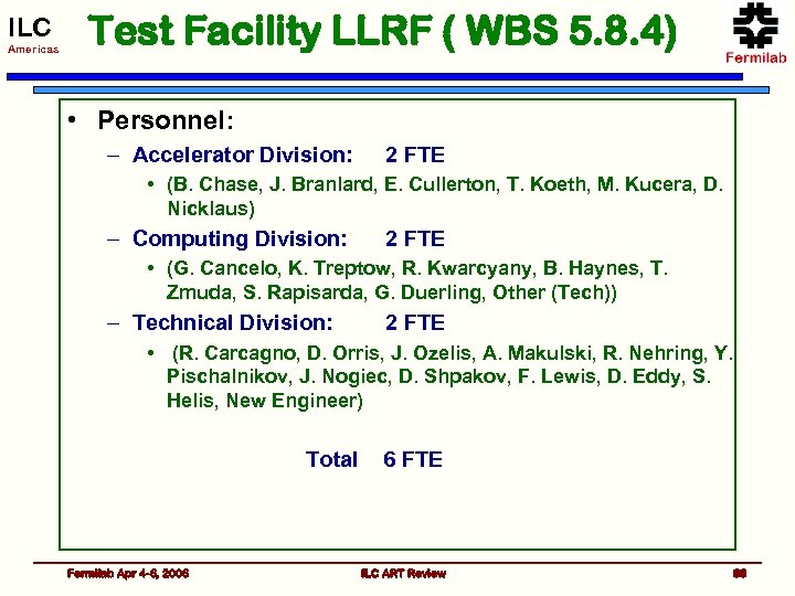 ILC Americas Test Facility LLRF ( WBS 5. 8. 4) • Personnel: – Accelerator