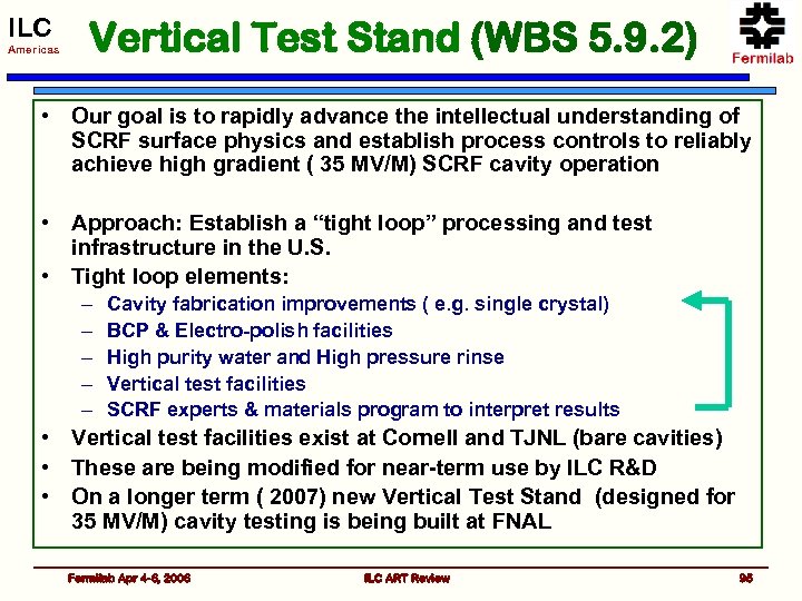 ILC Americas Vertical Test Stand (WBS 5. 9. 2) • Our goal is to