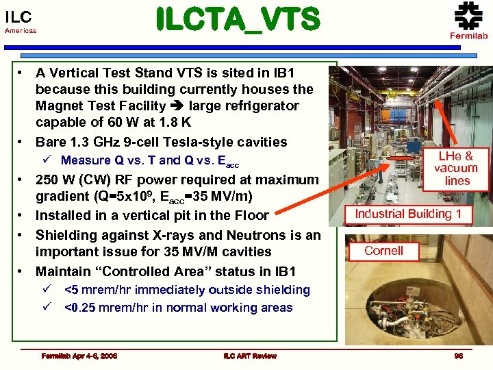 ILCTA_VTS ILC Americas • A Vertical Test Stand VTS is sited in IB 1