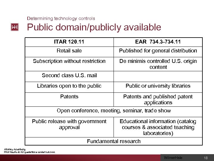 Determining technology controls Public domain/publicly available ITAR 120. 11 EAR 734. 3 -734. 11