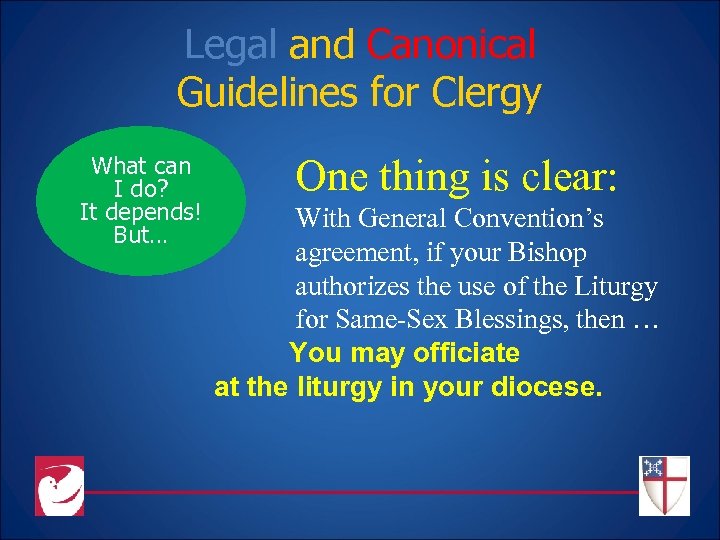 Legal and Canonical Guidelines for Clergy What can I do? It depends! But… One