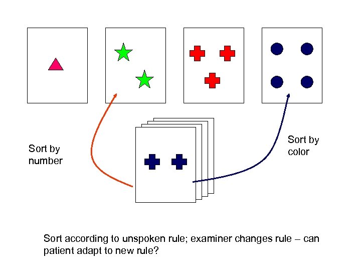 Sort by number Sort by color Sort according to unspoken rule; examiner changes rule