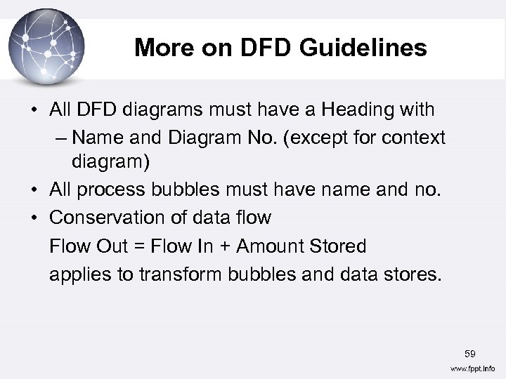 More on DFD Guidelines • All DFD diagrams must have a Heading with –