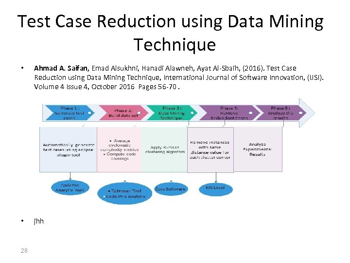 Test Case Reduction using Data Mining Technique • Ahmad A. Saifan, Emad Alsukhni, Hanadi