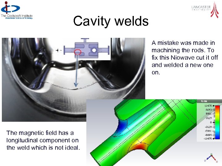 Cavity welds A mistake was made in machining the rods. To fix this Niowave