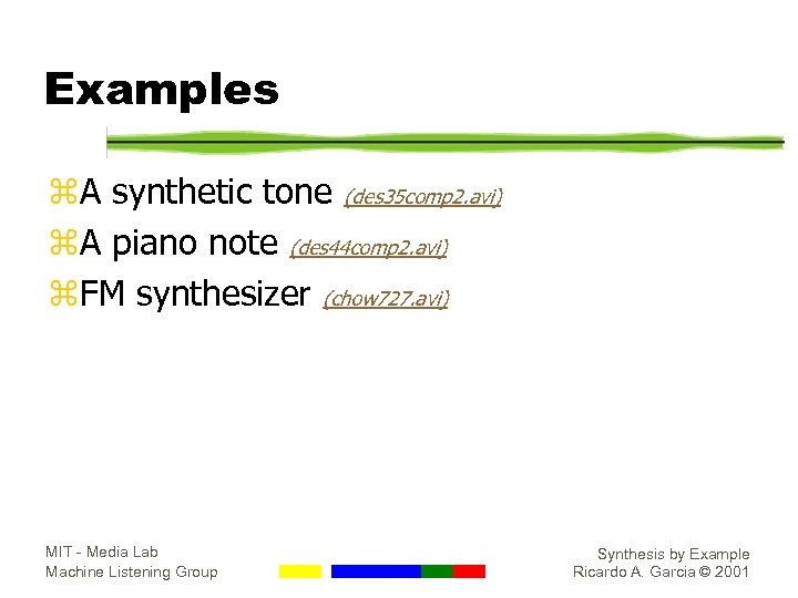 Examples z. A synthetic tone (des 35 comp 2. avi) z. A piano note