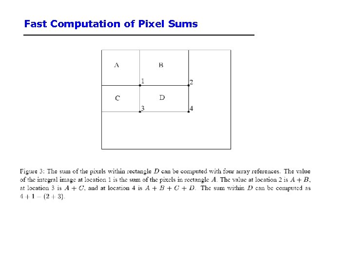 Fast Computation of Pixel Sums 