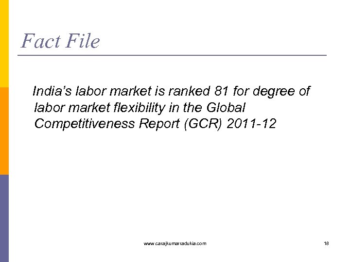 Fact File India’s labor market is ranked 81 for degree of labor market flexibility