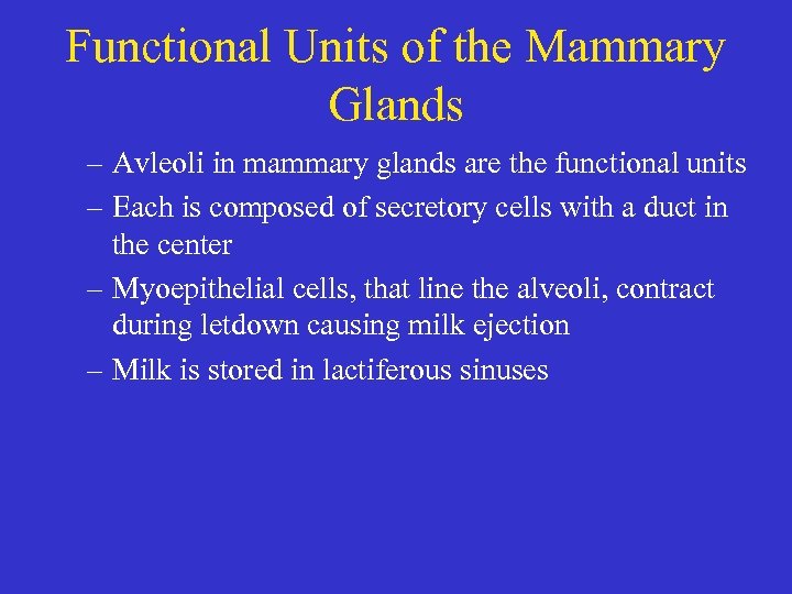 Functional Units of the Mammary Glands – Avleoli in mammary glands are the functional