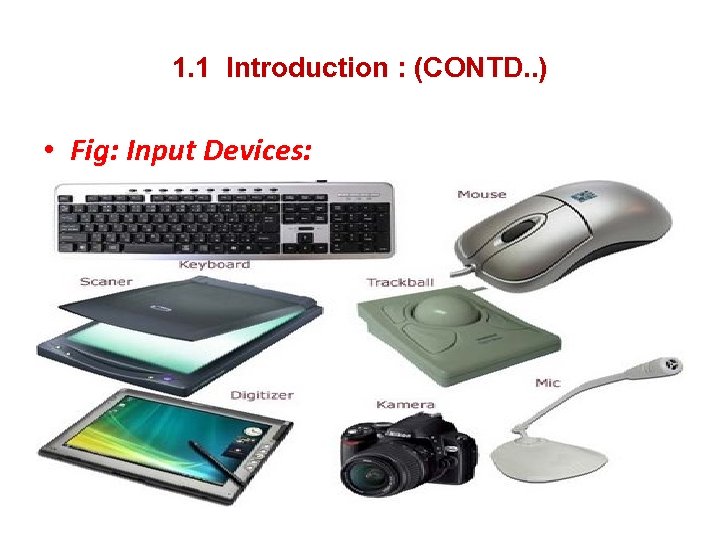 1. 1 Introduction : (CONTD. . ) • Fig: Input Devices: 